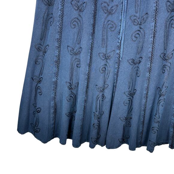 Studio West Maxi Skirt Womens Large Denim Chambray Embroidered Western Rodeo - Picture 2 of 7